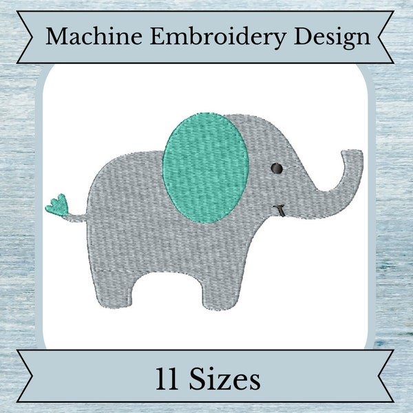Adorable Elephant Machine Embroidery Design - 11 Sizes - Instant Download Design - Filled Stitch Design