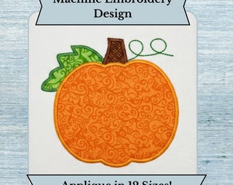 Pumpkin Applique Embroidery Design - Fall Embroidery Machine Design - Autumn Pumpkin Design - 12 Sizes - Instant Download