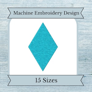 Könnte beinhalten: Maschinenstickerei-Design in Form eines türkisfarbenen Diamanten. Das Design ist in 15 Größen erhältlich.