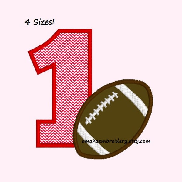 Number 1 Football Applique Machine Embroidery Design - First Birthday - 4 Sizes - Instant Download Design