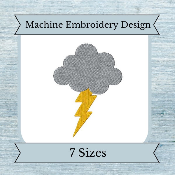 Lightning Cloud Embroidery Design - 7 Sizes - Filled Design - Instant Download Design