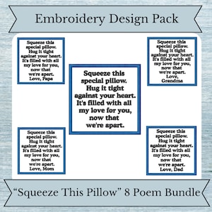 Apriete esta almohada aplique cuadrado- paquete de diseño de bordado de poemas - 1 tamaño - aro 4x4 - diseño de descarga instantánea - almohada de memoria