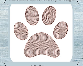 Diseño de bordado de huella de pata - Puntada de boceto - Puntada rápida - 13 tamaños - Diseño de descarga instantánea - Perro
