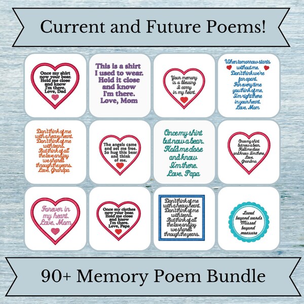 90+ Poem Designs - ALL Memory Poem Designs Present and Future - Memory Poem Bundle - Memory Bear - Memory Pillow