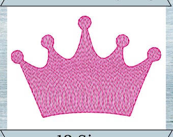 Crown Embroidery Design - Sketch Stitch - Quick Stitch - 13 Sizes - Instant Download Design - Princess - Queen