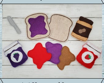 ITH Peanut Butter and Jam Pattern - Play Food - Machine Embroidery Design - 4x4 Hoop and Larger- Instant Download - Imaginative Play