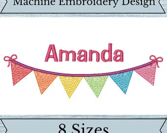 Birthday Bunting Embroidery Design - Sketch Stitch - Quick Stitch - 8 Sizes - Instant Download Design