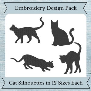 Multi Pack Cat Machine Embroidery Design - 4 Designs in 12 Sizes Each  - Instant Download Design - Fill Stitch Design