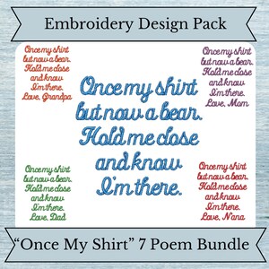 Once My Shirt - Paquete de diseño de bordado de poemas- 1 tamaño - Aro 4x4 - Diseño de descarga instantánea - Oso de memoria - Almohada de memoria