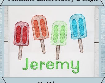 Line of Popsicles Embroidery Design - Sketch Stitch - Quick Stitch - 9 Sizes - Instant Download Design