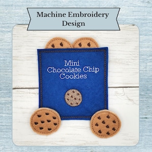 ITH Mini Chocolate Chip Cookie Felt Food Embroidery Pattern - Flat & Stuffed Cookie Designs with Bag - Pretend Play Toy - Digital Download
