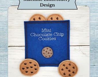 ITH Mini Chocolate Chip Cookie Felt Food Embroidery Pattern - Flat & Stuffed Cookie Designs with Bag - Pretend Play Toy - Digital Download