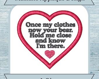 Memory Bear Poem Applique Embroidery Design - 1 Size - 4x4 Hoop - Instant Download Design - Memory Bear