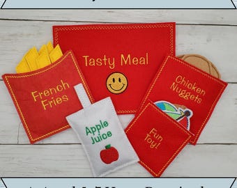 ITH Kids Meal Pattern - Play Food - Machine Embroidery Design - 4x4 Hoop and Larger- Instant Download - Imaginative Play - Happy Food