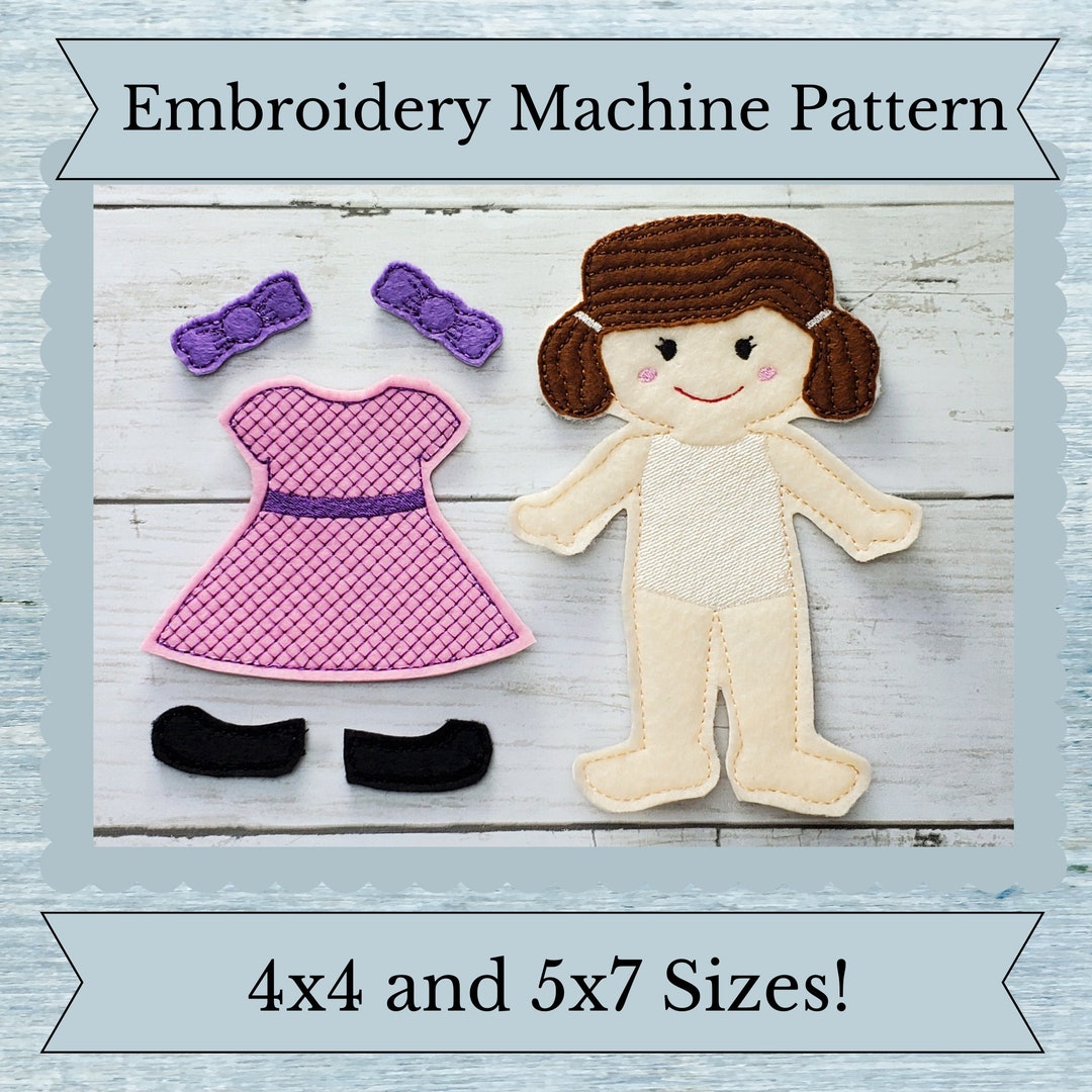 ITH Felt Doll Pattern Paper Doll Style Machine Embroidery Design 4x4