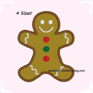 Gingerbread Man Applique Machine Embroidery Design - 4 Sizes - Instant Download Design