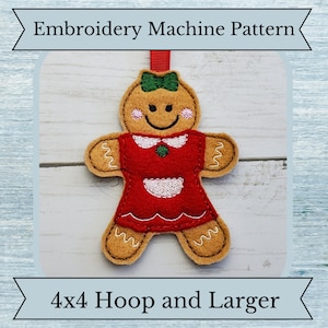 ITH Gingerbread Girl Ornament Pattern - Christmas - Machine Embroidery Design - 4x4 Hoop and Larger- Instant Download Design - 2 Sizes