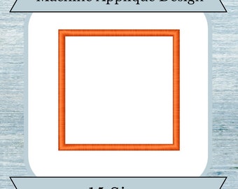 May include: Orange machine applique design of a square frame. The design is available in 15 sizes.