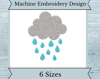 Rain Cloud Embroidery Design - 6 Sizes - Filled Design - Instant Download Design