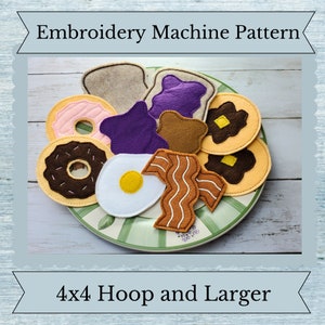 ITH Breakfast Bundle Pattern - Play Food - Machine Embroidery Design - 4x4 Hoop and Larger- Instant Download Design - Imaginative Play