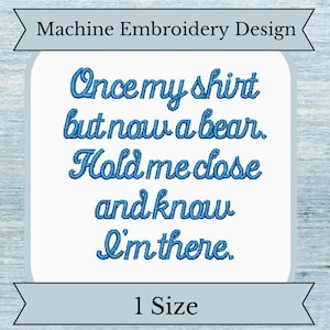 Memory Bear Poem Embroidery Design - 1 Size - 4x4 Hoop - Instant Download Design