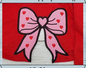 Valentine Side Bow Applique Machine Embroidery Design - 13 Sizes - Instant Download Design