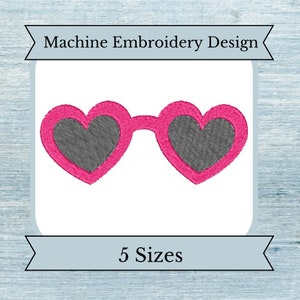 Heart Sunglasses Embroidery Design - 5 Sizes - Filled Design - Instant Download Design