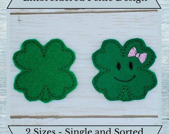 Four Leaf Clover Feltie Embroidery Design - 2 Sizes - Single and Sorted Hoop Files for 4x4 and 5x7 - Instant Download - Hairbow Center