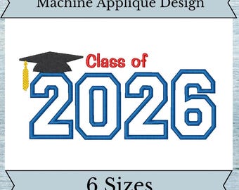Graduation 2026 Applique Machine Embroidery Design - 6 Sizes - Instant Download Design