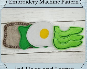 ITH Avocado Toast Pattern - Play Food - Machine Embroidery Design - 4x4 Hoop and Larger- Instant Download Design - Imaginative Play