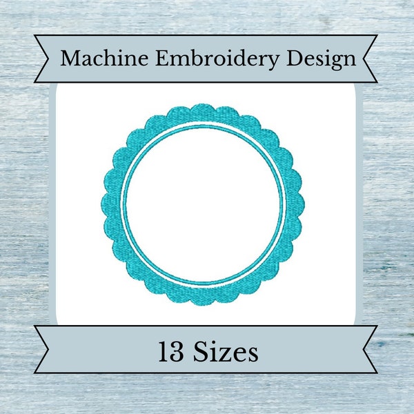 Scalloped Fancy Circle Frame Machine Embroidery Design - 13 Sizes - Instant Download Design - Filled Stitch Design