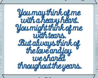 You May Think of Me With Tears - Poem Embroidery Design - 1 Size - 4x4 Hoop - Instant Download Design - Memory Bear - Memory Pillow