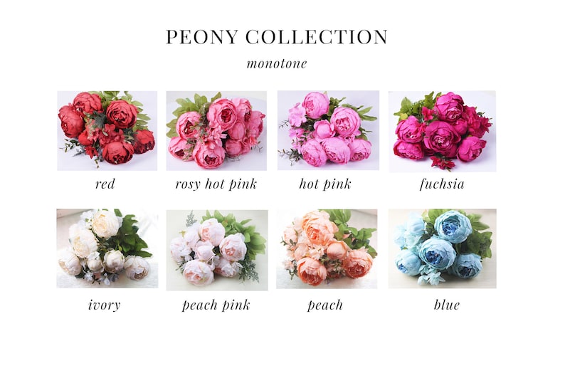 13pcs Ivory White Peony Peonies Silk Flowers Artificial Flowers for DIY Wedding Bridal Bouquet Add-on flowers Boutonniere home decor P13