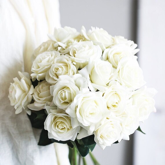10pcs 40pcs White Open Roses Artificial Roses Real Touch Etsy