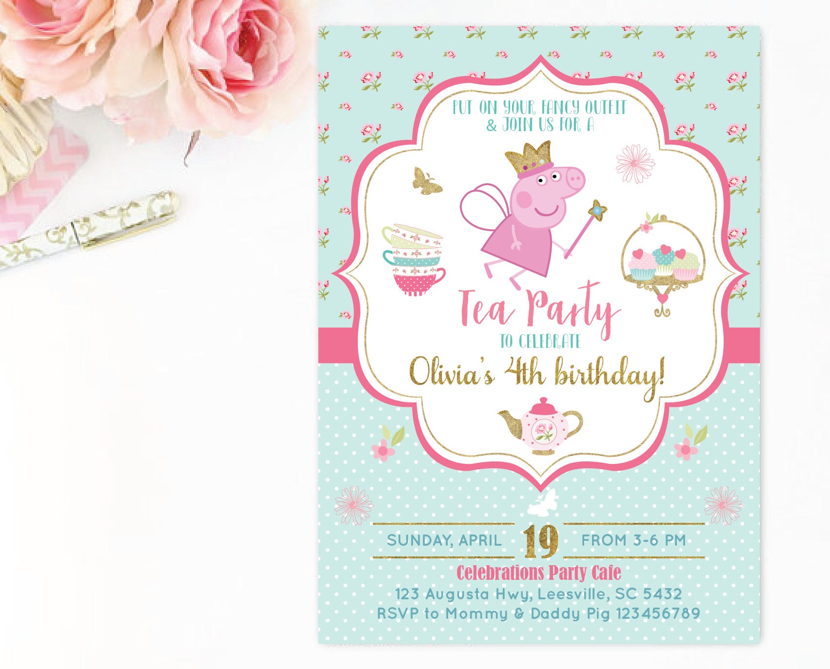 Customized Peppa Pig Tea Party Digital Printable Birthday | Etsy