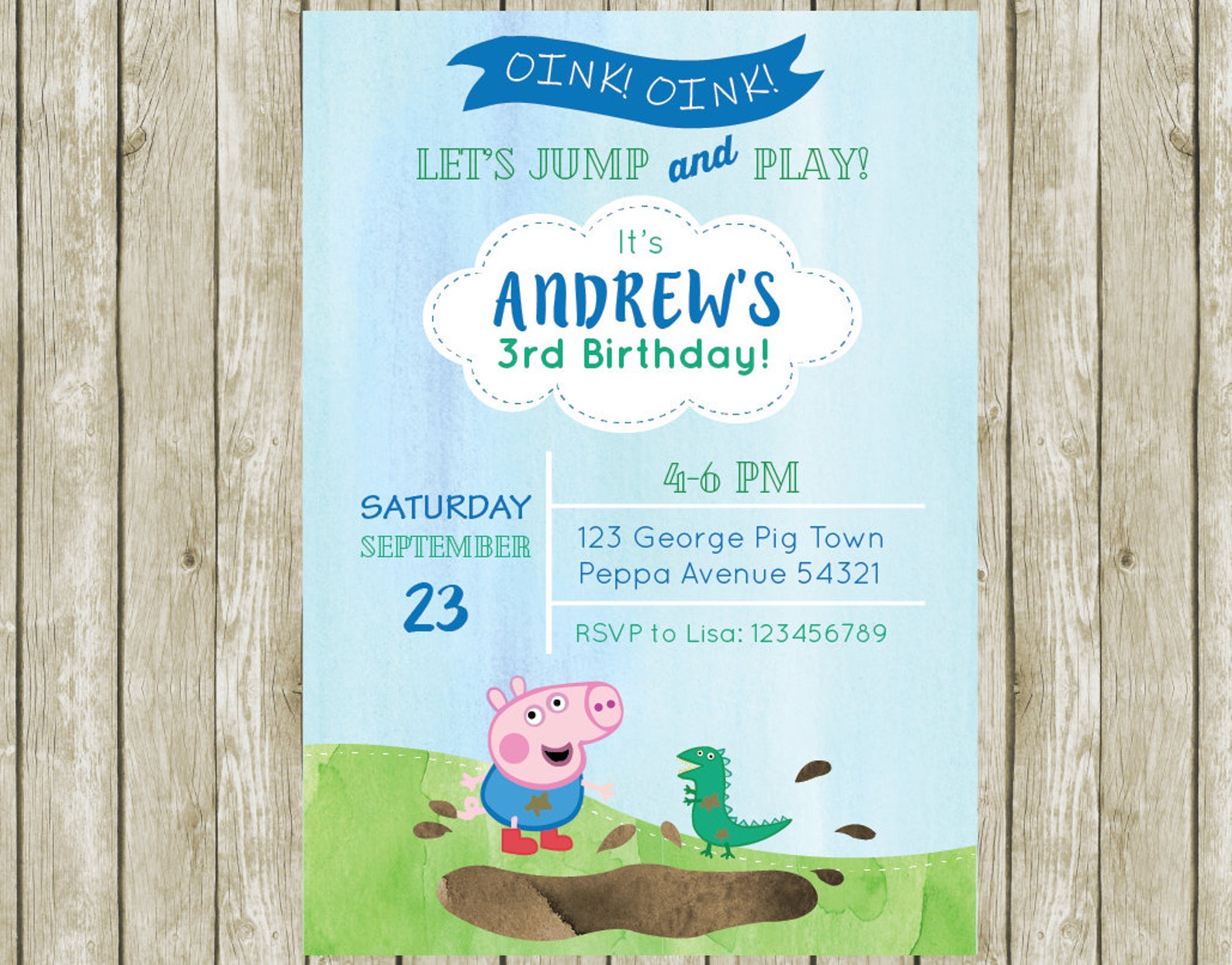 Customized George Pig Digital Printable Birthday Invitation | Etsy