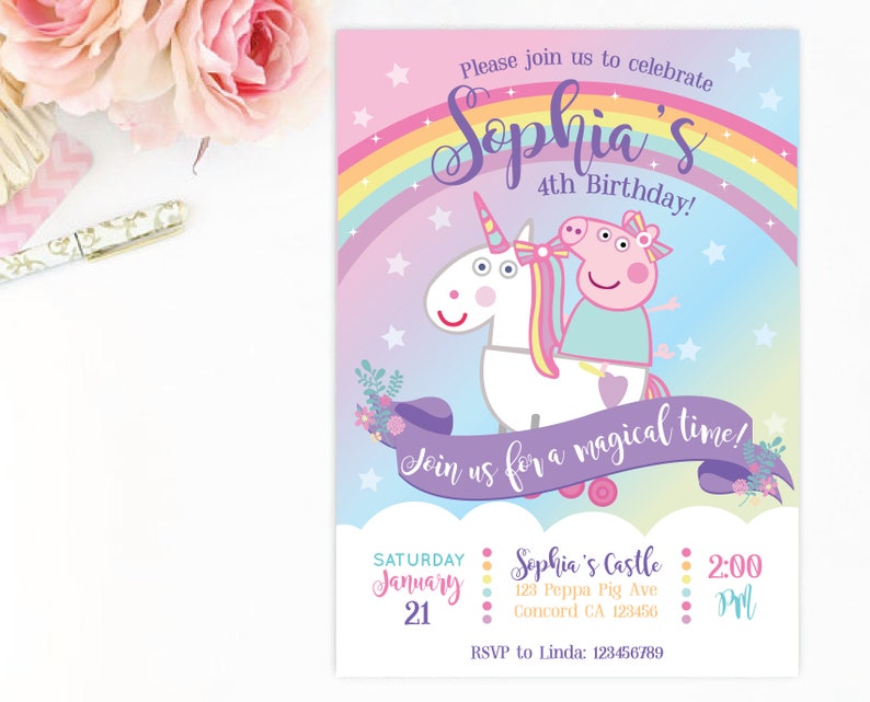 Customized Peppa Pig Unicorn Digital Printable Birthday Etsy customized-peppa-pig-unicorn-digital-printable-birthday-etsy