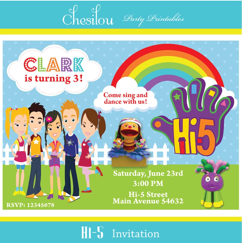 Customized Hi-5 Digital Printable Birthday Invitation and Party Kit
