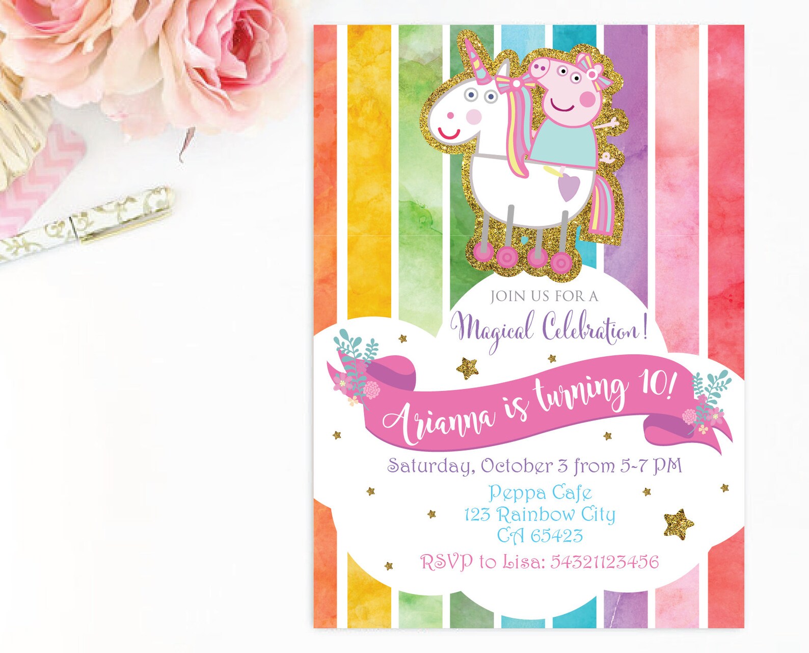 Customized Peppa Pig Unicorn Digital Printable Birthday Etsy Customized Peppa Pig Unicorn Digital Printable Birthday Etsy