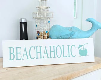 Beachaholic Sign Coastal Decor Beach House Wall Art Wood Sign Ocean Lover Gift Coastal Home Decor Handmade Beach bar wall art cocktail