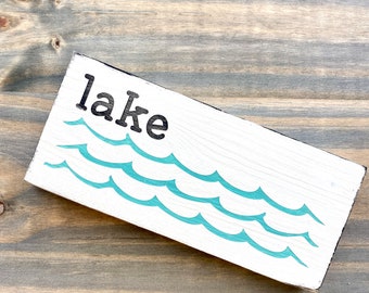 Lake waves sign, wood lake house sign, inspirational wood sign, lake cottage home decor, small word sign, handpainted lake decor