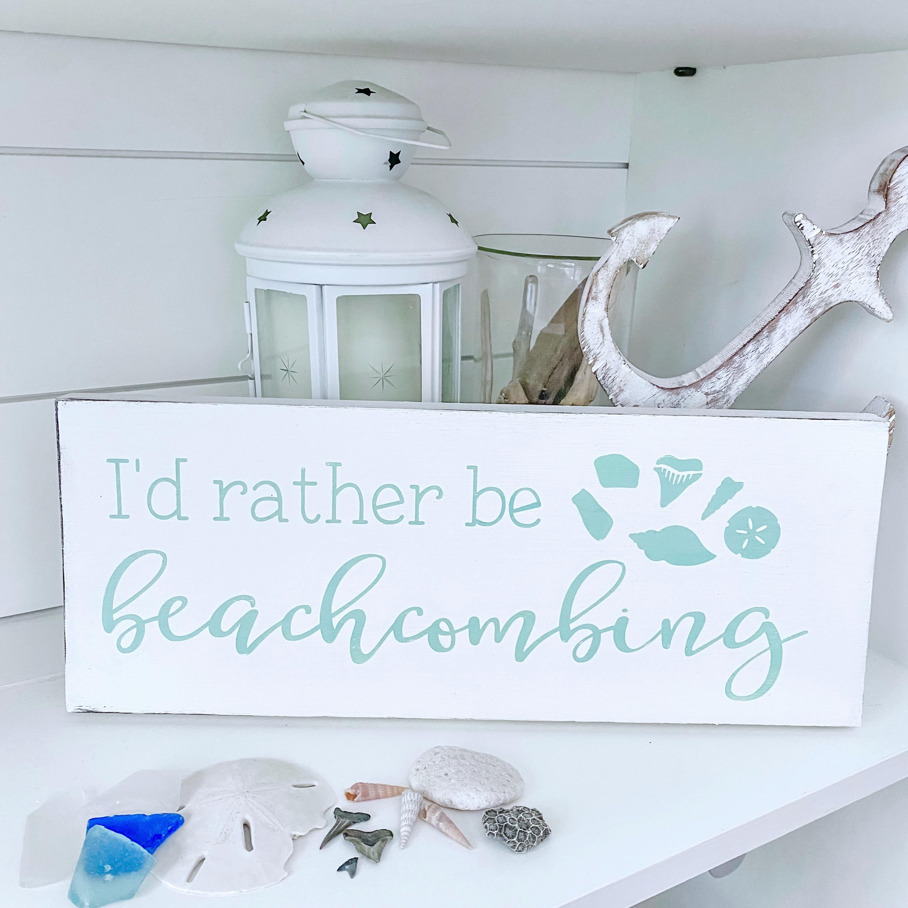 Beach combing decor, beach house home decor wood sign handpainted gift for beach lover, beach cottage decor coastal sea glass beachcombing