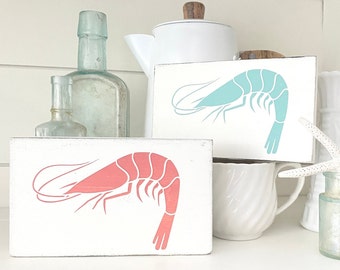 Shrimp sign, beach house home decor, reclaimed wood sign, nautical sign, beach cottage decor, handpainted sign, distressed wood sign