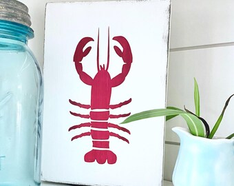 Lobster sign, beach house home decor, reclaimed wood sign, nautical sign, beach cottage decor, handpainted sign, distressed wood sign