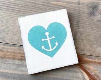 Anchor heart sign, beach house sign, handpainted wood sign, nautical decor, beach cottage decor, coastal love, anniversary gift