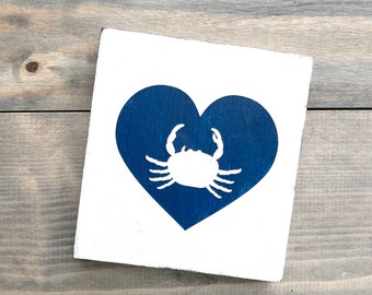 Crab heart sign, beach house sign, nautical decor, beach cottage decor, coastal valentine, handpainted reclaimed wood sign