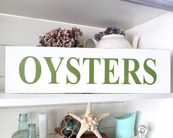 OYSTERS sign, beach house home decor, handpainted wood sign, nautical sign, seafood art, beach cottage decor, seafood restaurant sign