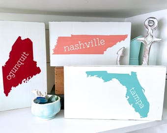Custom City State sign, choose your sign Farmhouse sign on Real Wood home state decor state pride Tennessee Alabama Florida Maine California
