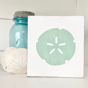Sand dollar wood sign, handmade beach house coastal decor for shelf sitter or wall decor, beach themed wedding, sea life, nautical style