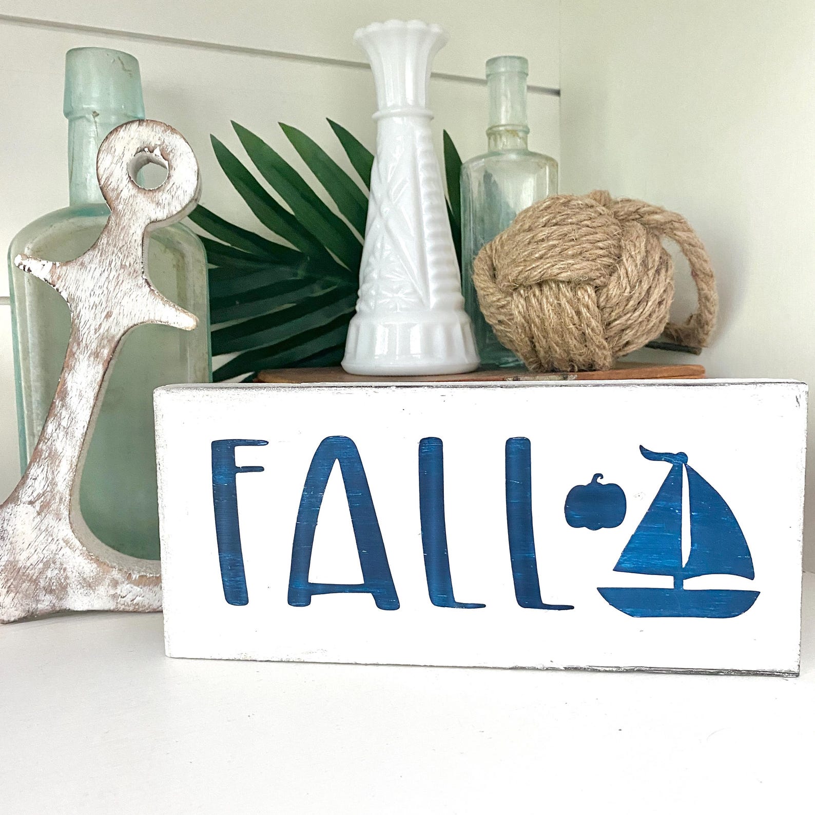 Fall With Sailboat and Pumpkin Sign, Coastal Fall Decor Beach Fall ...